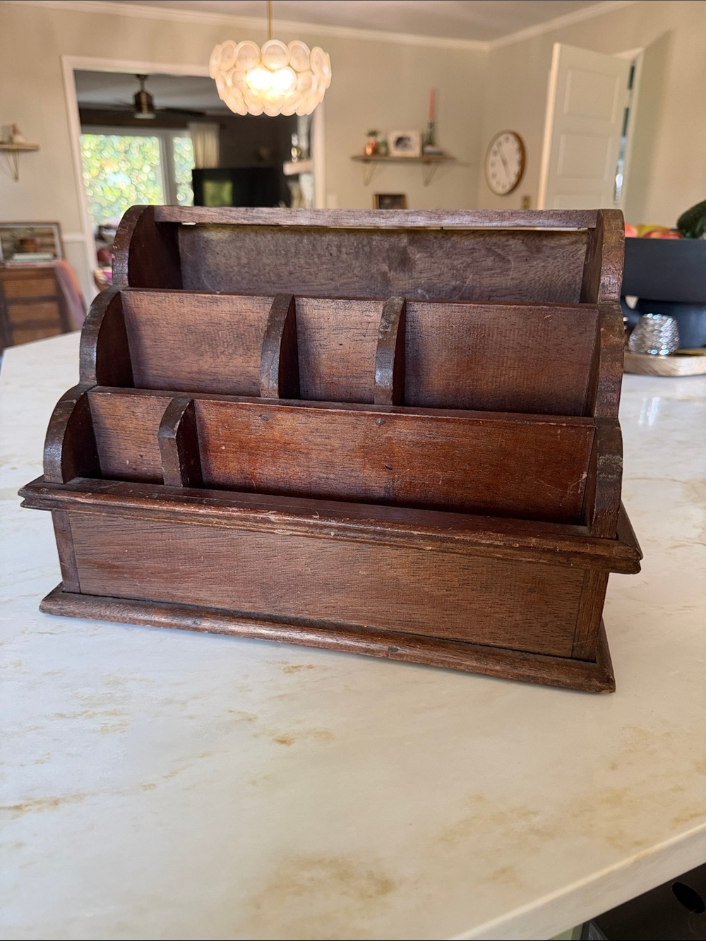 Vintage Wooden Multi-Compartment Desk Organizer - Brown